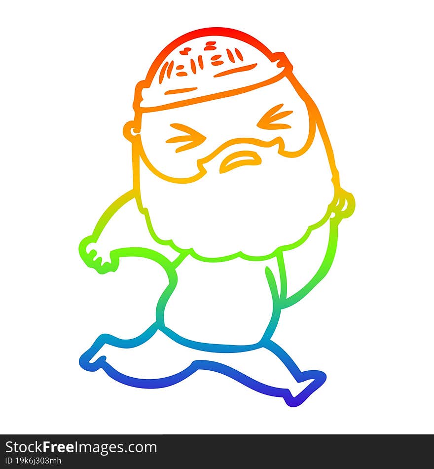 rainbow gradient line drawing cartoon man with beard