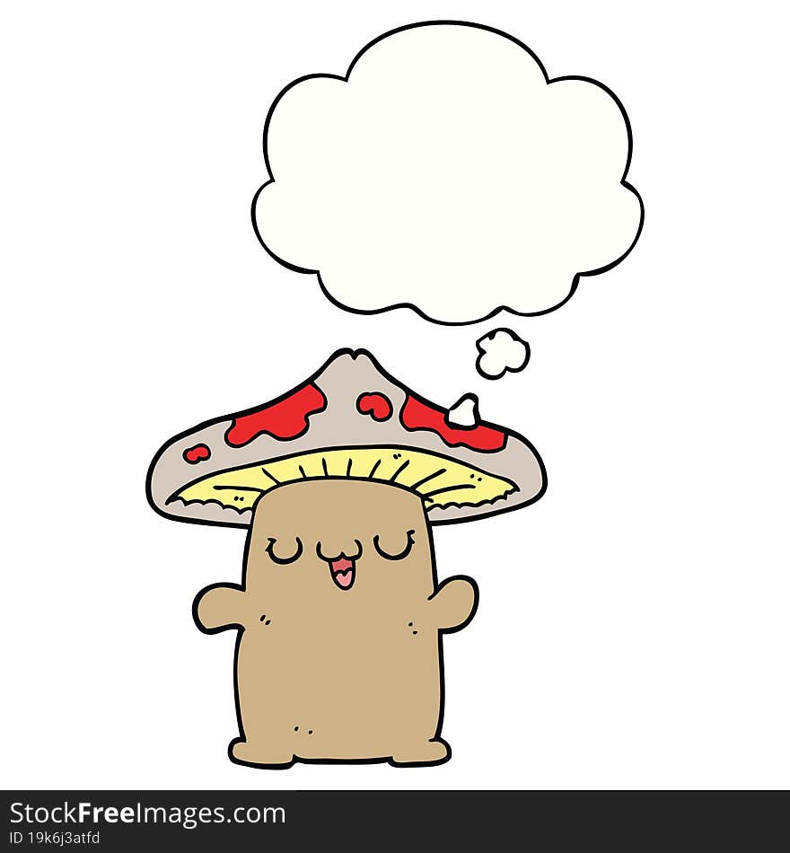 cartoon mushroom creature with thought bubble