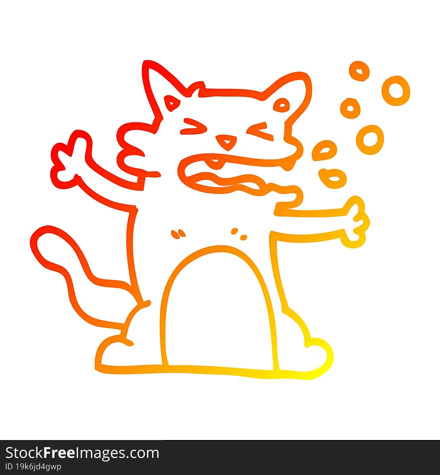 warm gradient line drawing cartoon hiccuping cat