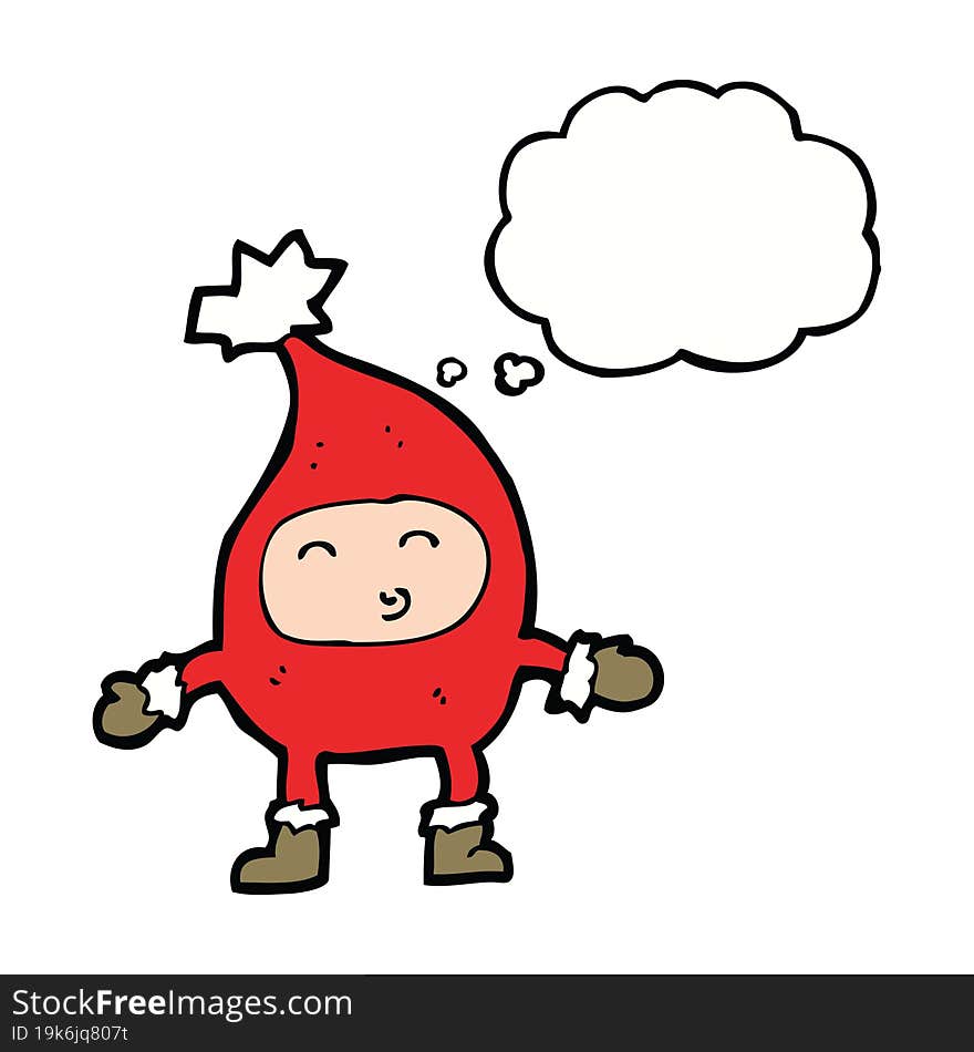 cartoon funny christmas character with thought bubble