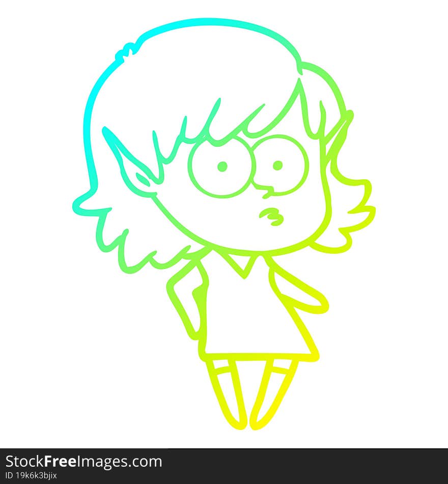 cold gradient line drawing cartoon elf girl staring