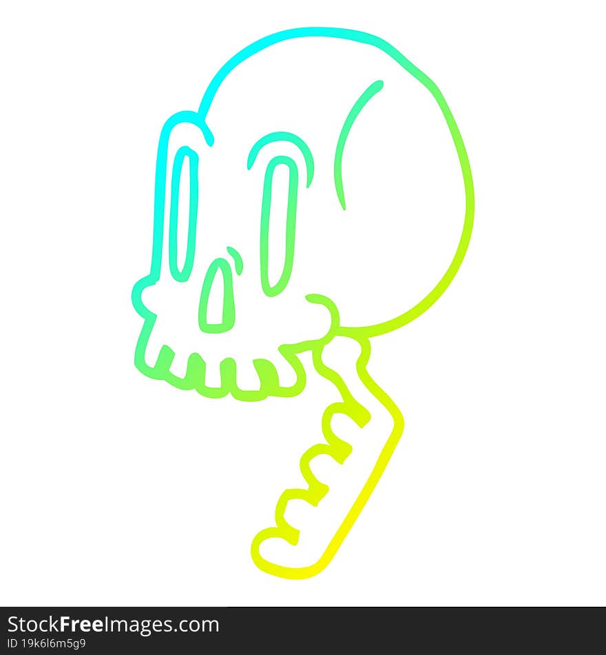 cold gradient line drawing cartoon green skull