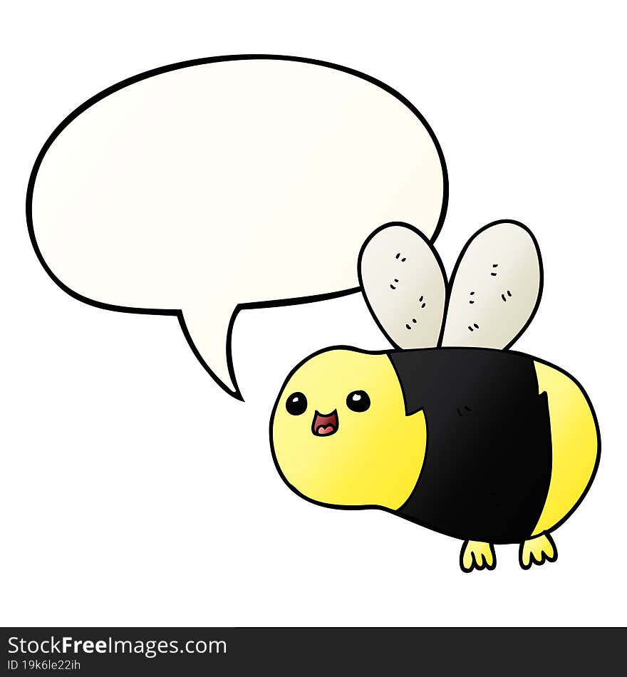 cartoon bee with speech bubble in smooth gradient style