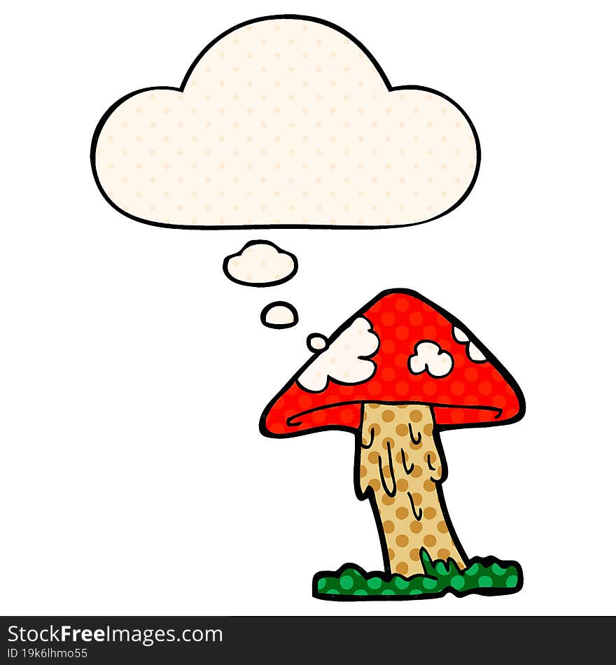 Cartoon Mushroom And Thought Bubble In Comic Book Style