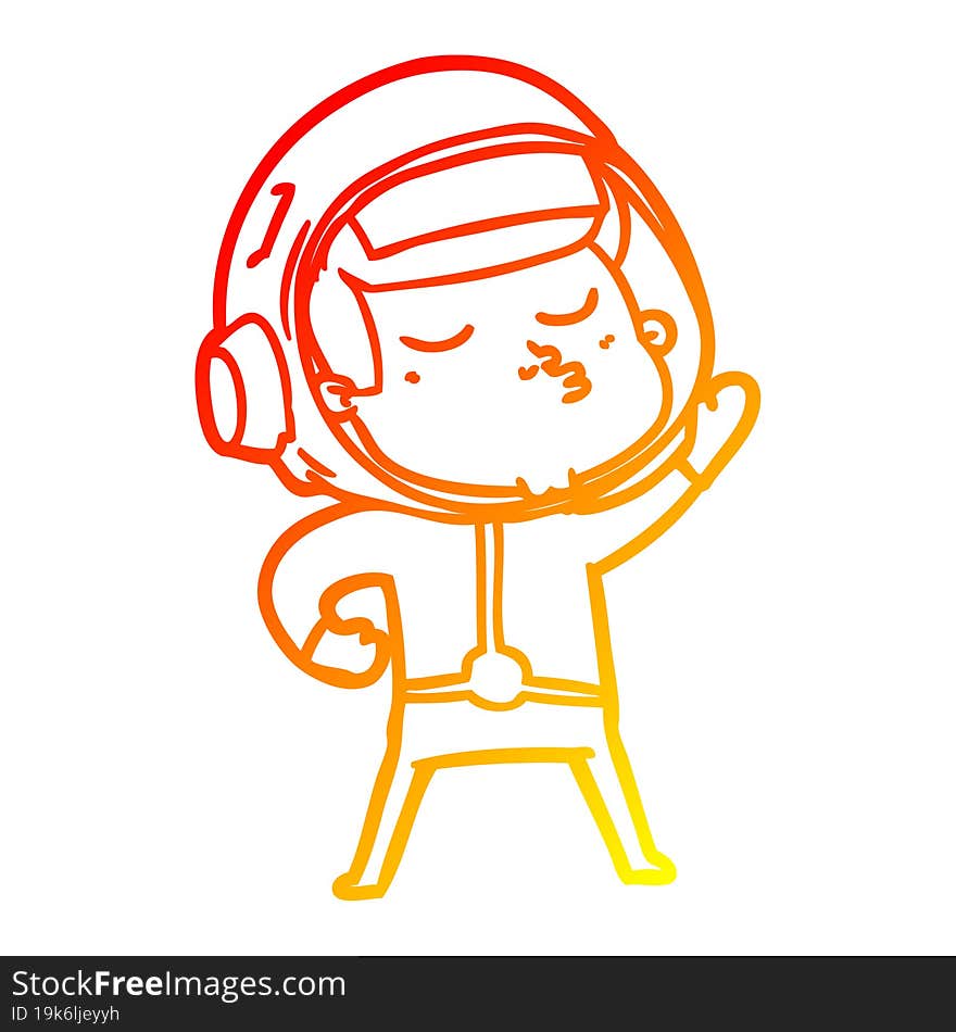 Warm Gradient Line Drawing Cartoon Confident Astronaut