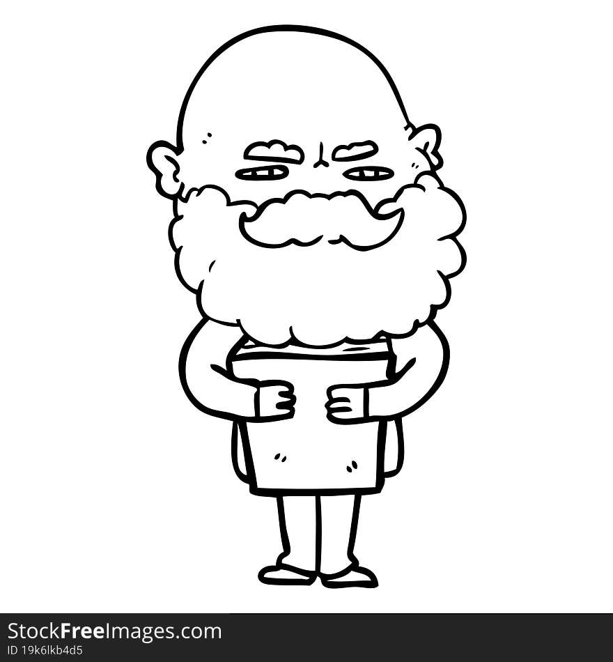 cartoon man with beard frowning. cartoon man with beard frowning