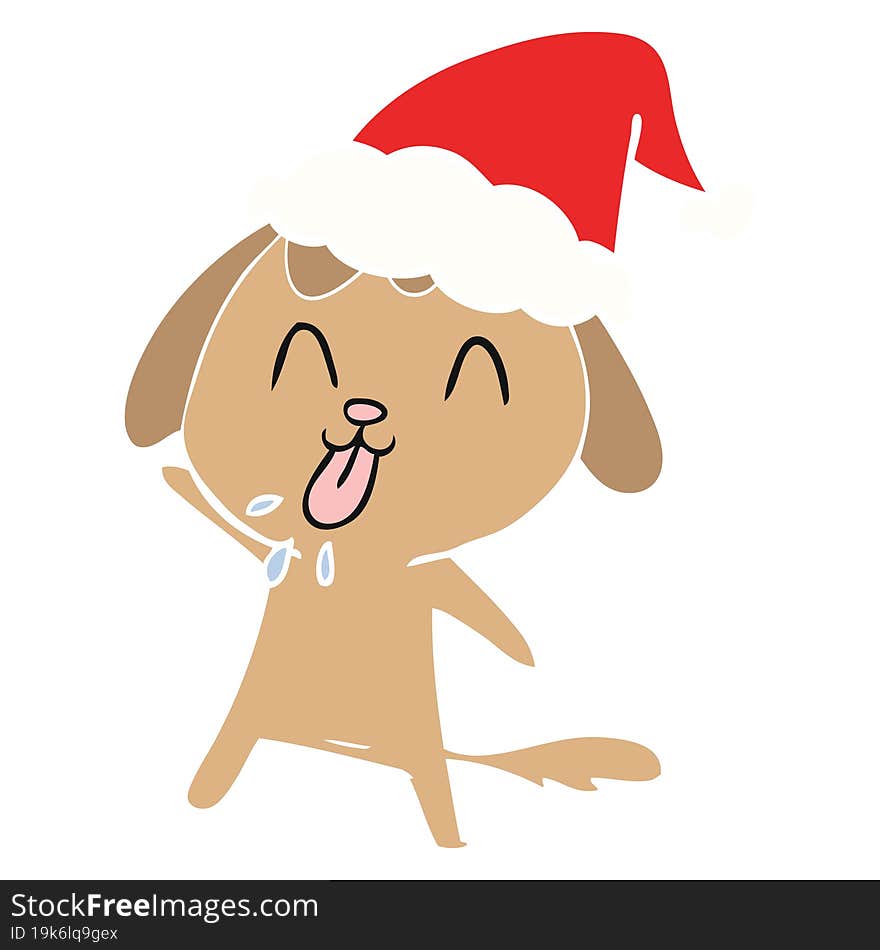 cute hand drawn flat color illustration of a dog wearing santa hat. cute hand drawn flat color illustration of a dog wearing santa hat