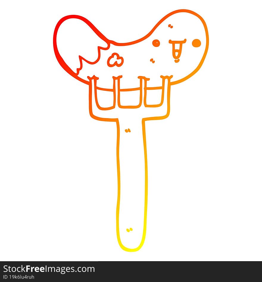 warm gradient line drawing cartoon sausage and fork