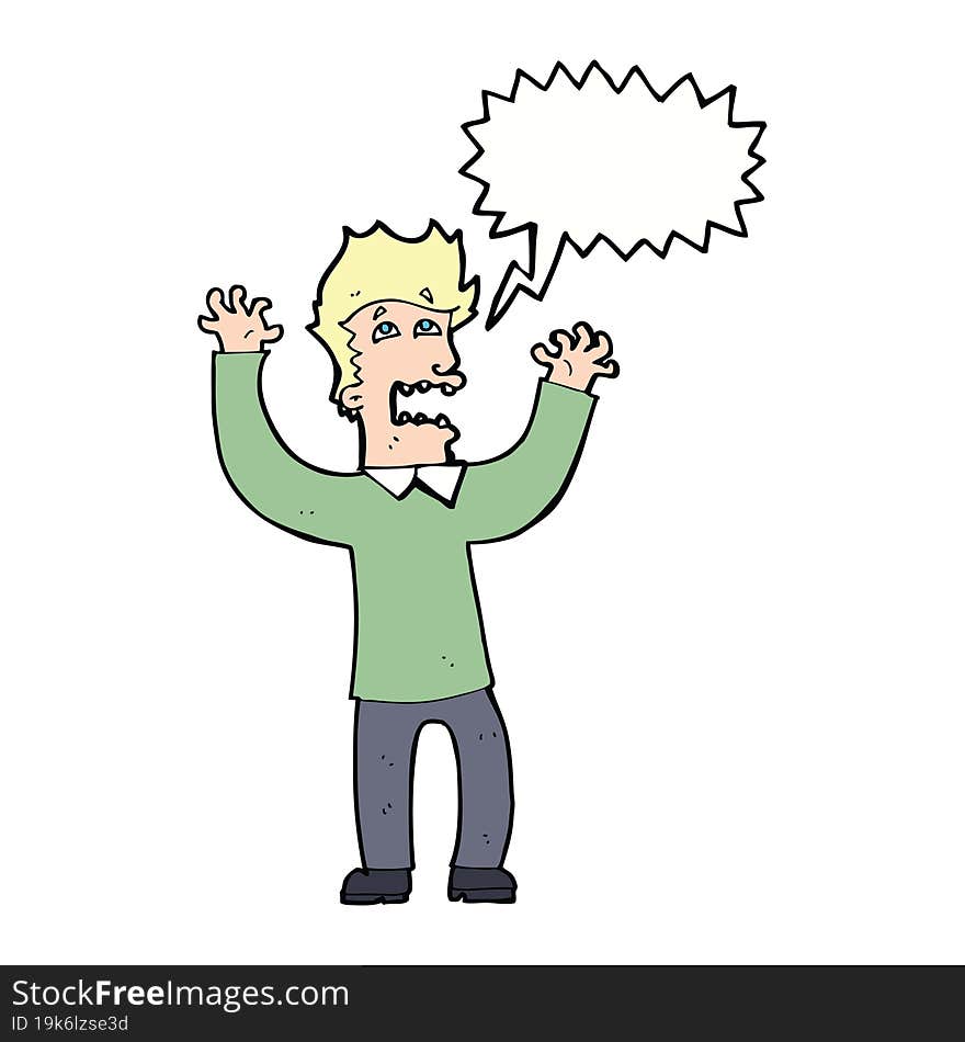 cartoon terrified man with speech bubble