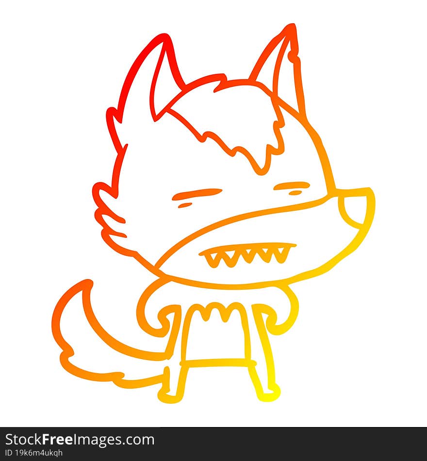 Warm Gradient Line Drawing Cartoon Wolf Showing Teeth