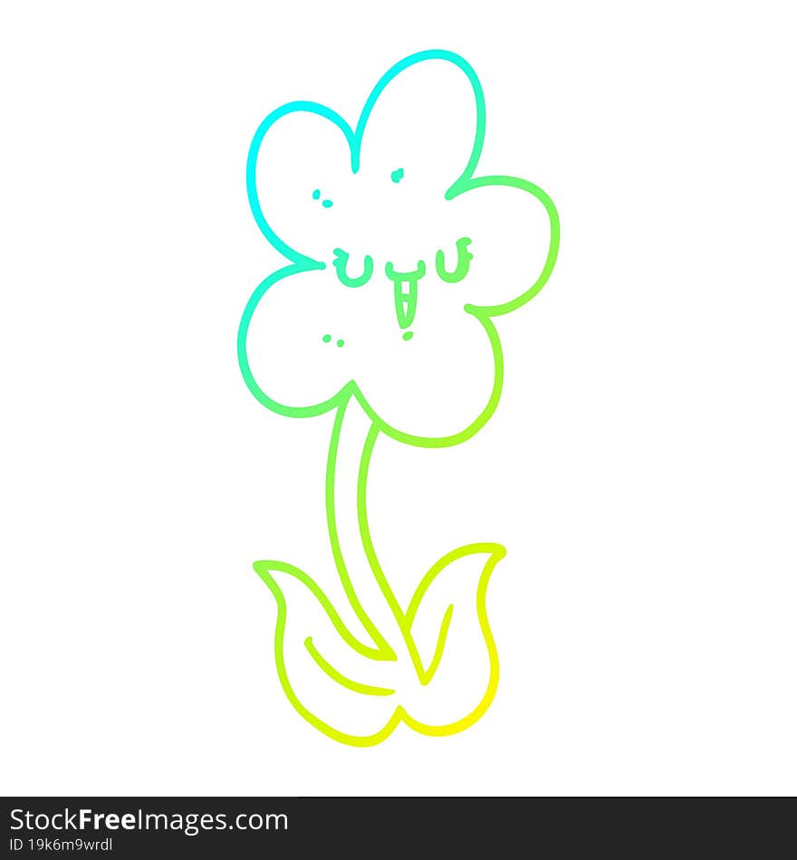 cold gradient line drawing cartoon flower with happy face