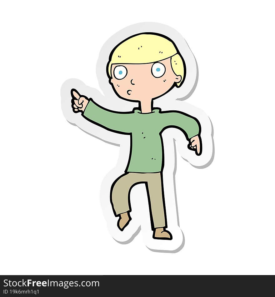 sticker of a cartoon boy pointing