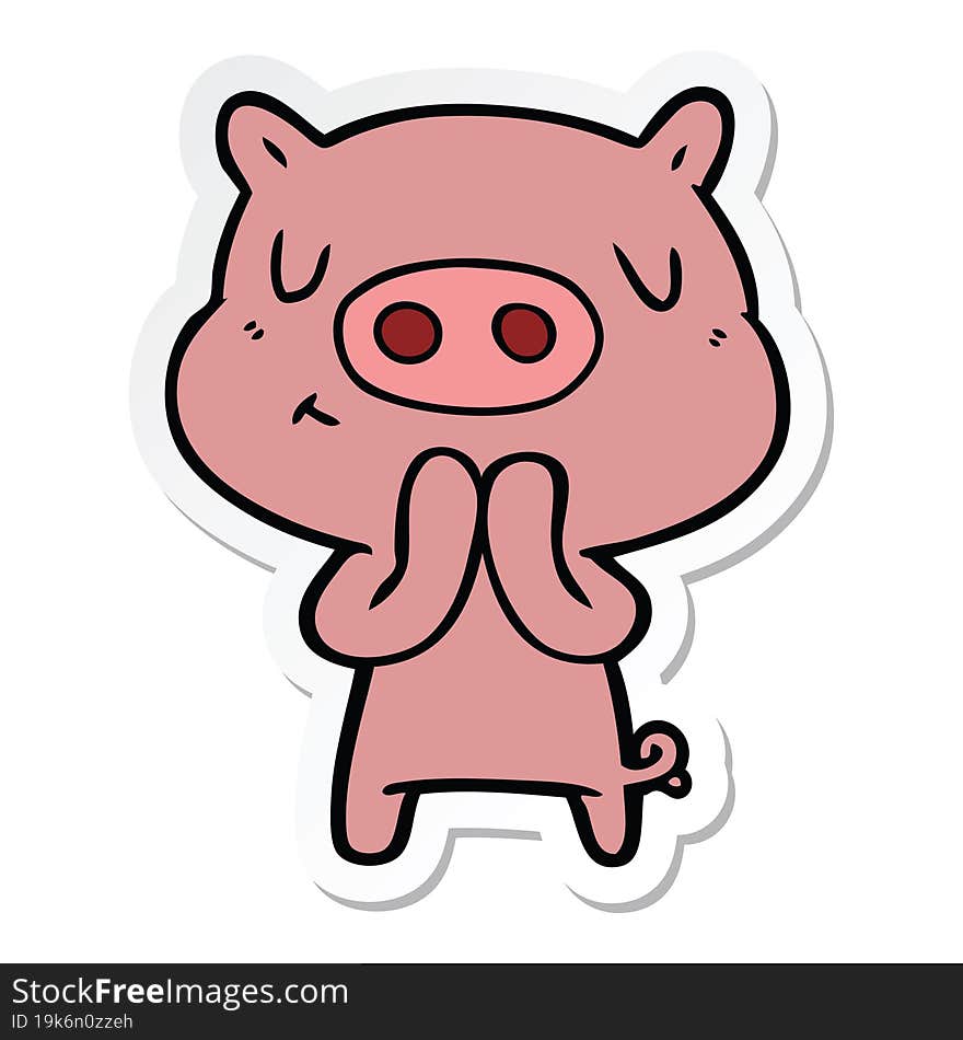 sticker of a cartoon content pig