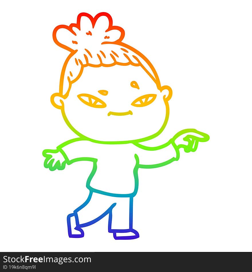 rainbow gradient line drawing of a cartoon woman