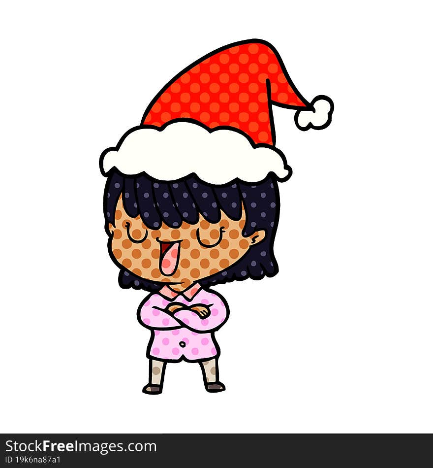 hand drawn comic book style illustration of a woman wearing santa hat