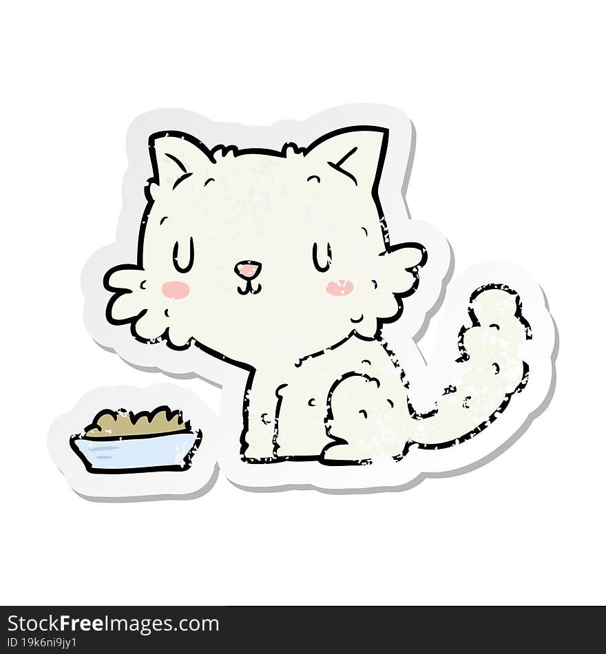 Distressed Sticker Of A Cartoon Cat And Food