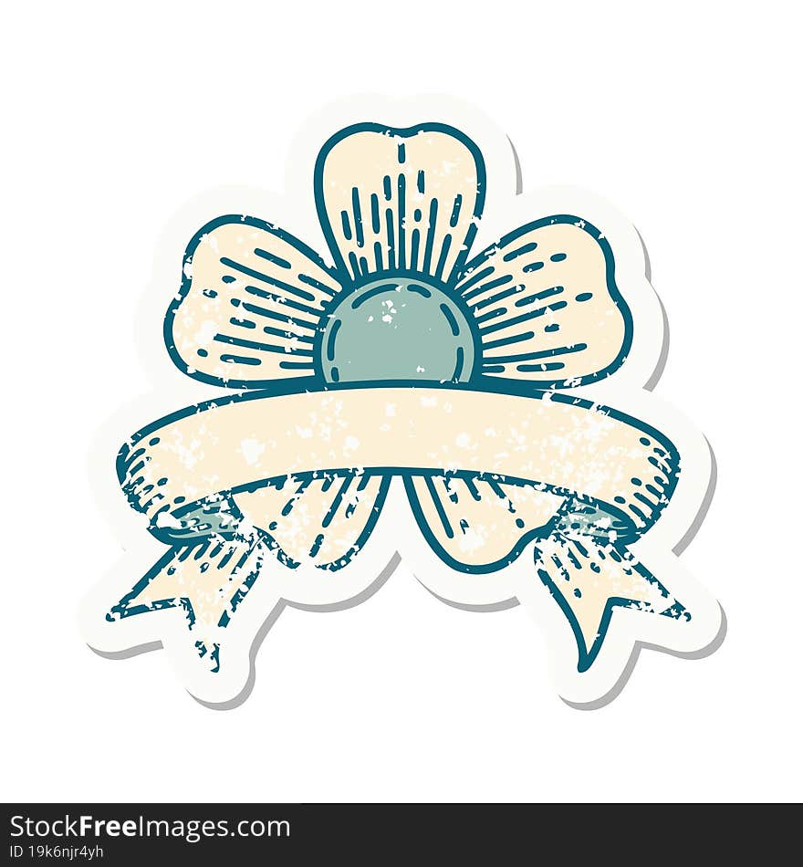 grunge sticker with banner of a flower