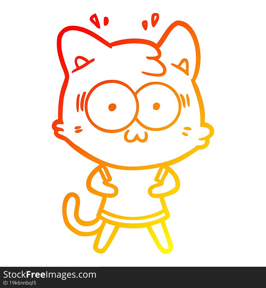 Warm Gradient Line Drawing Cartoon Surprised Cat