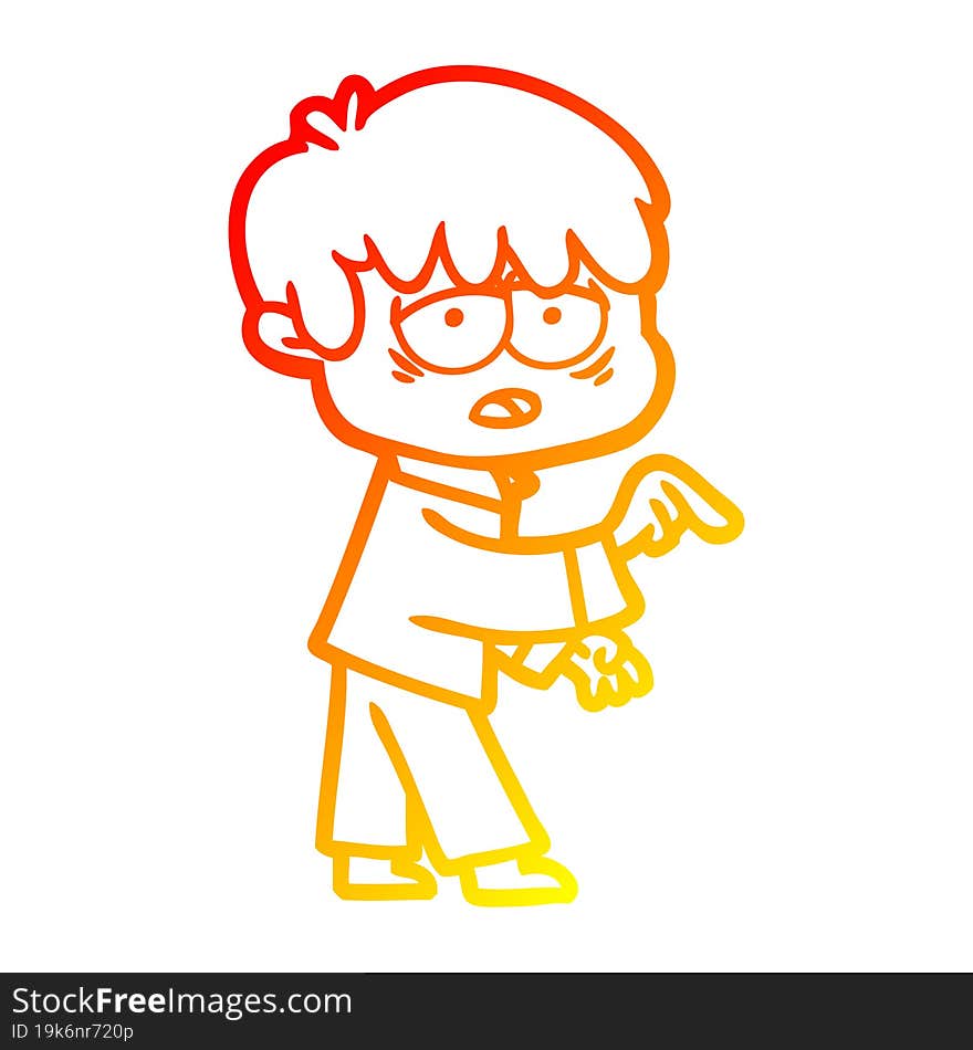 warm gradient line drawing cartoon exhausted boy