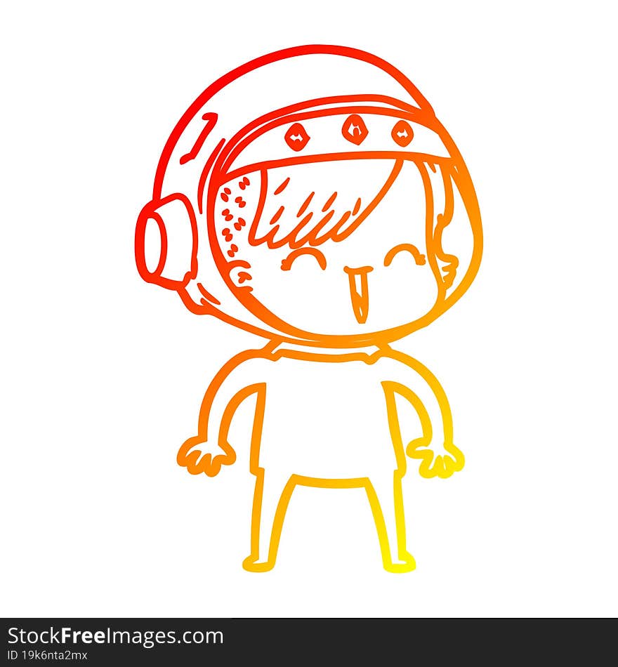 warm gradient line drawing happy cartoon space girl