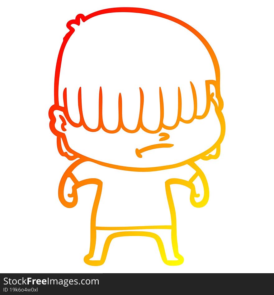 warm gradient line drawing of a cartoon boy with untidy hair