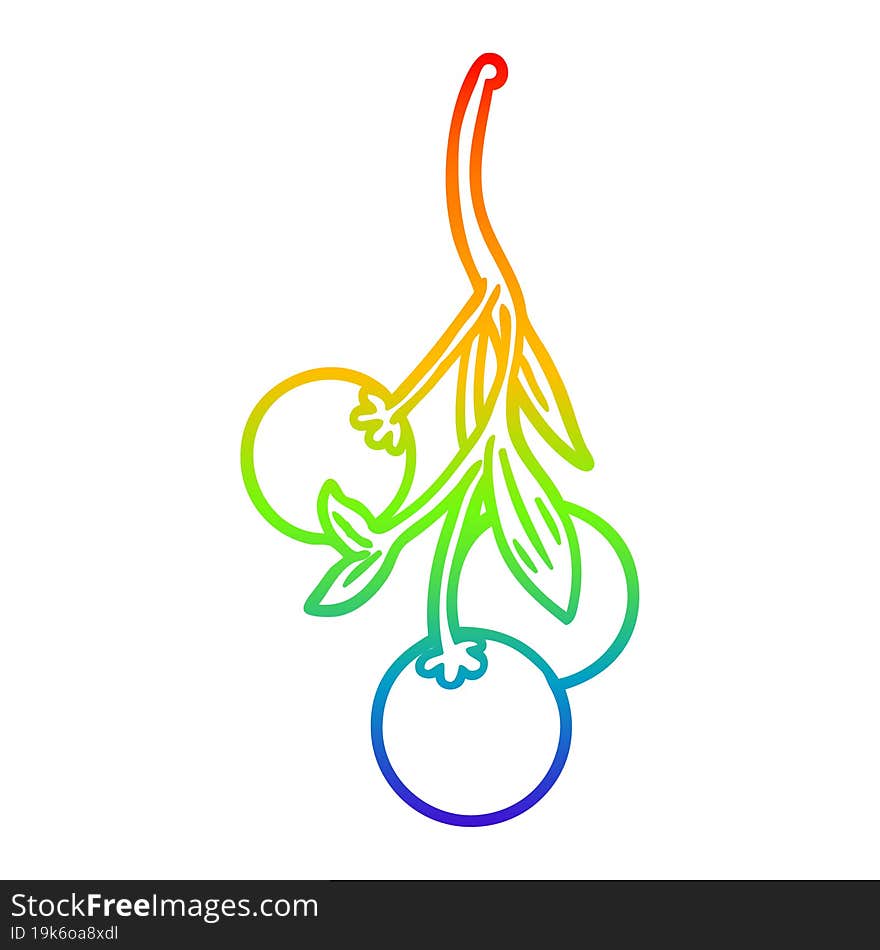 Rainbow Gradient Line Drawing Cartoon Mistletoe