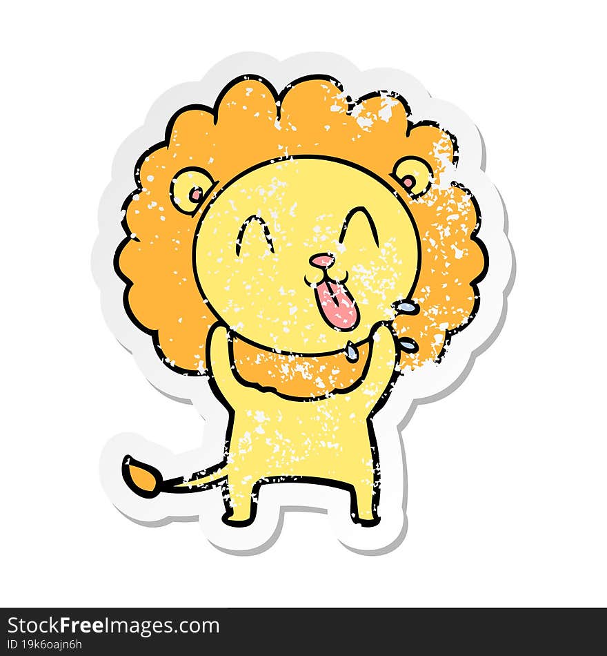 Distressed Sticker Of A Happy Cartoon Lion