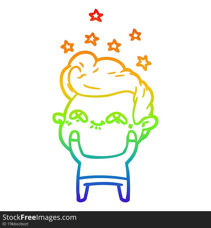 rainbow gradient line drawing of a cartoon excited man