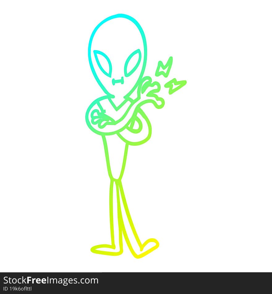 cold gradient line drawing of a cartoon alien