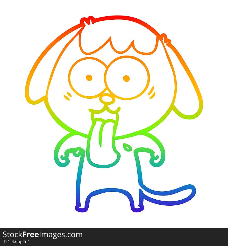 rainbow gradient line drawing of a cute cartoon dog