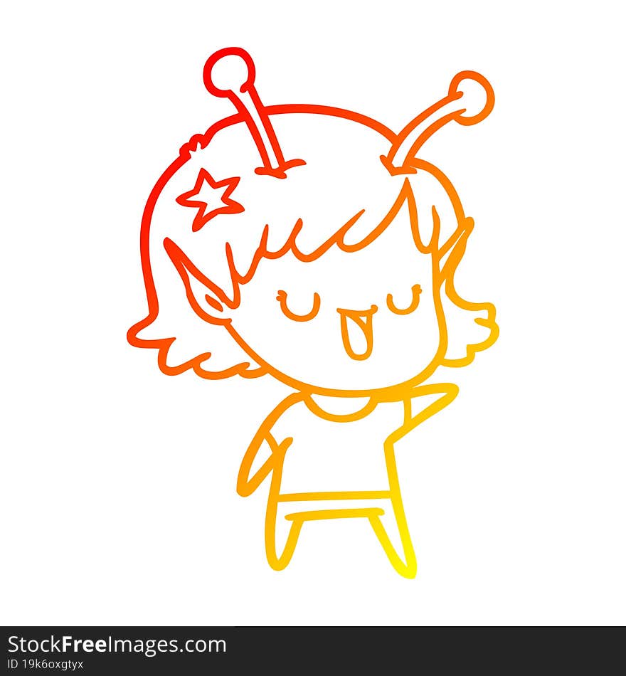 warm gradient line drawing happy alien girl cartoon