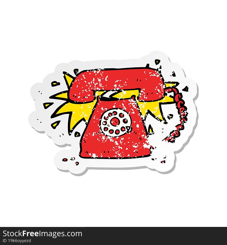 retro distressed sticker of a cartoon ringing telephone