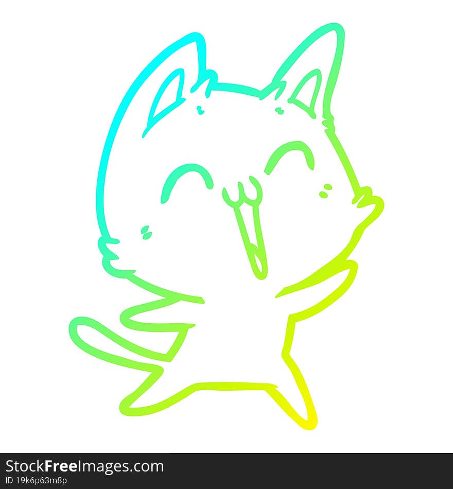 cold gradient line drawing of a happy cartoon cat