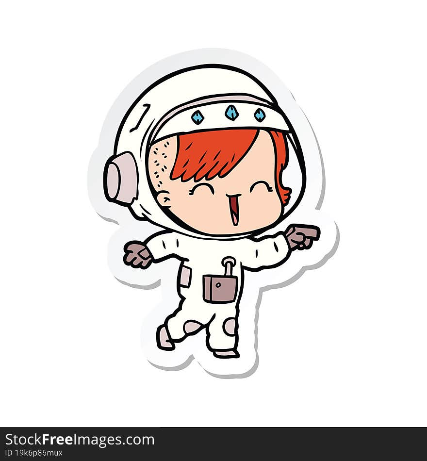 Sticker Of A Happy Cartoon Space Girl