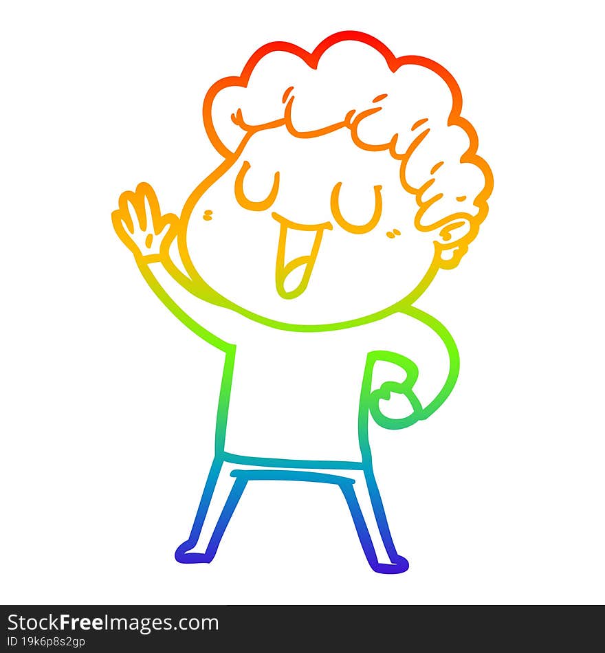 rainbow gradient line drawing waving cartoon man