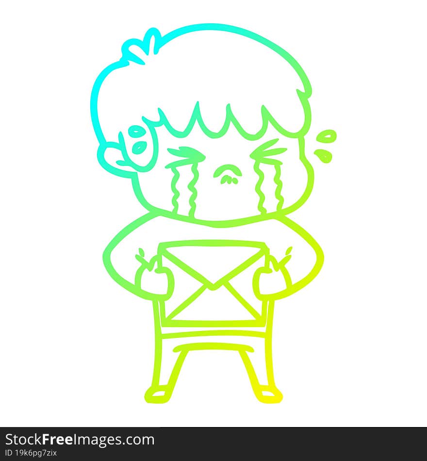 Cold Gradient Line Drawing Cartoon Boy Crying