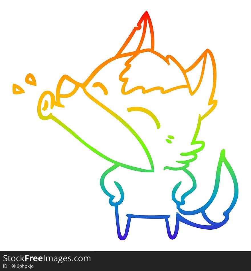 Rainbow Gradient Line Drawing Howling Wolf Cartoon