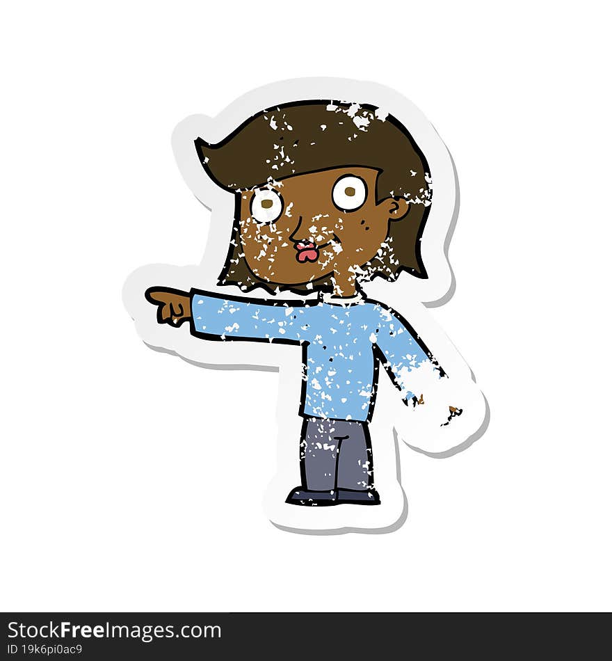 Retro Distressed Sticker Of A Cartoon Pointing Person