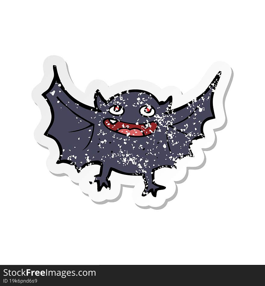 retro distressed sticker of a cartoon vampire bat