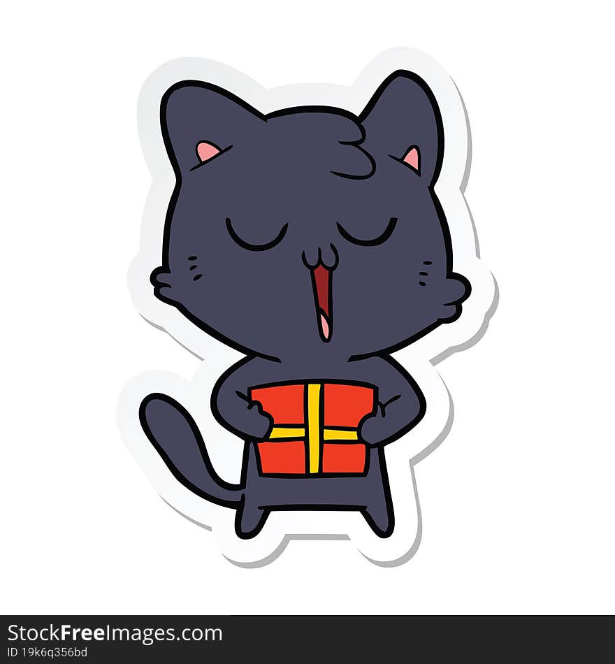 sticker of a cartoon cat with present