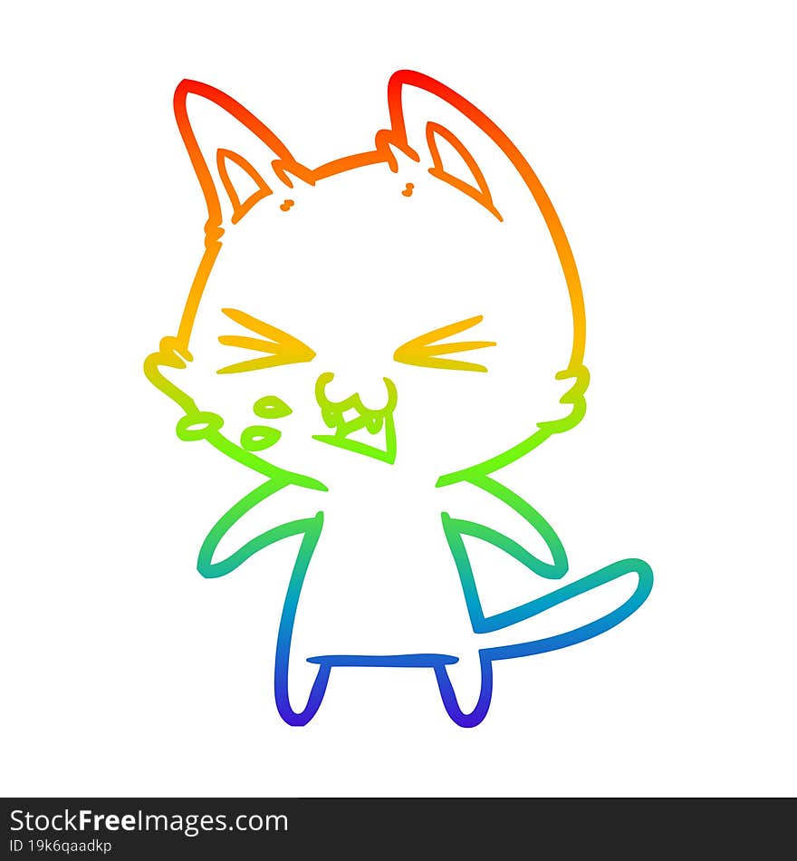 rainbow gradient line drawing cartoon cat hissing