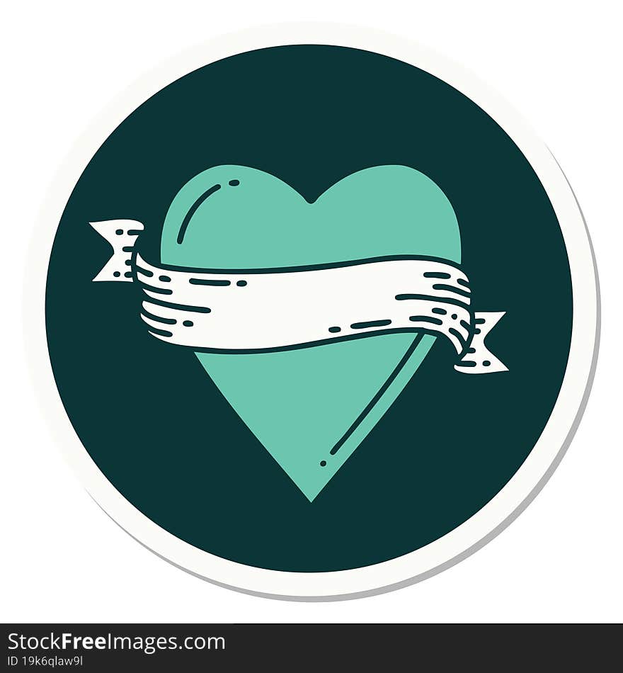 Tattoo Style Sticker Of A Heart And Banner