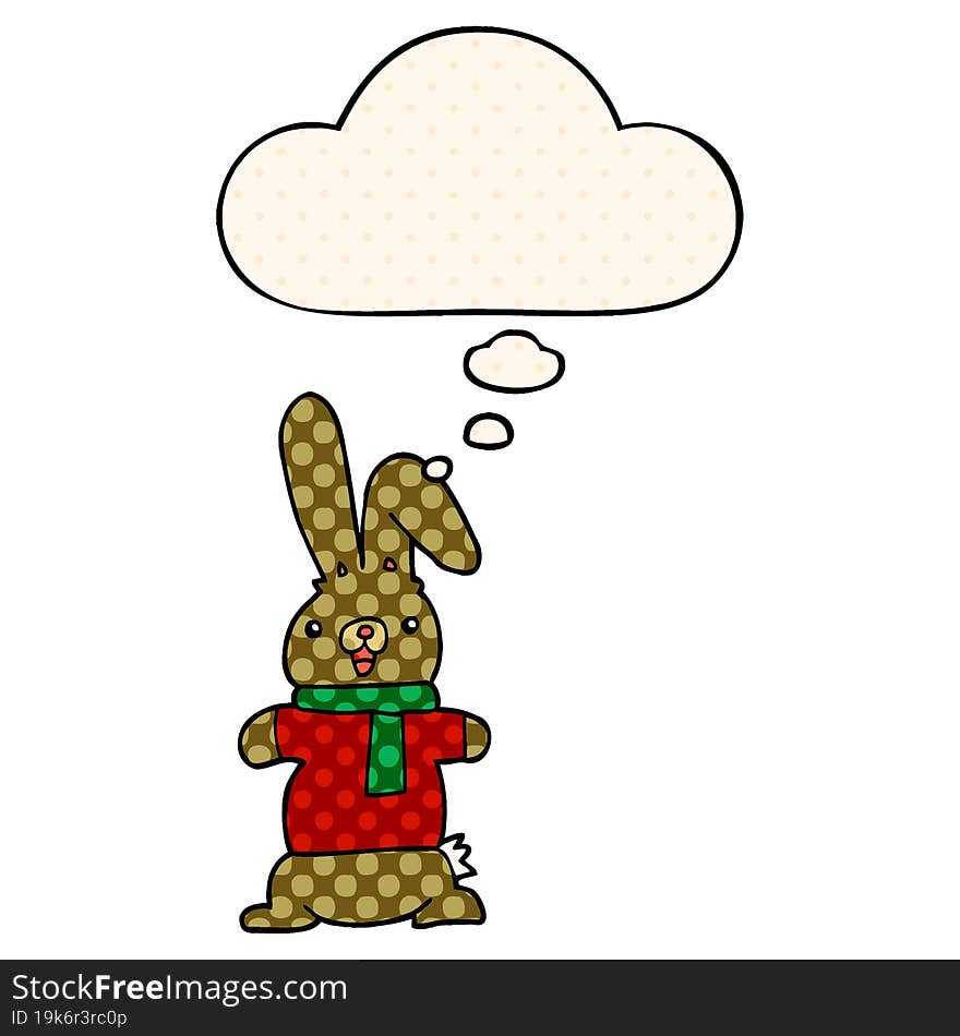 Cartoon Rabbit And Thought Bubble In Comic Book Style