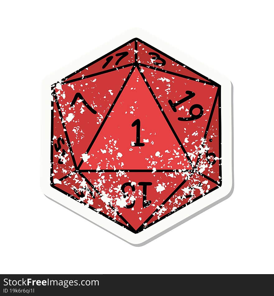 natural 1 D20 dice roll grunge sticker