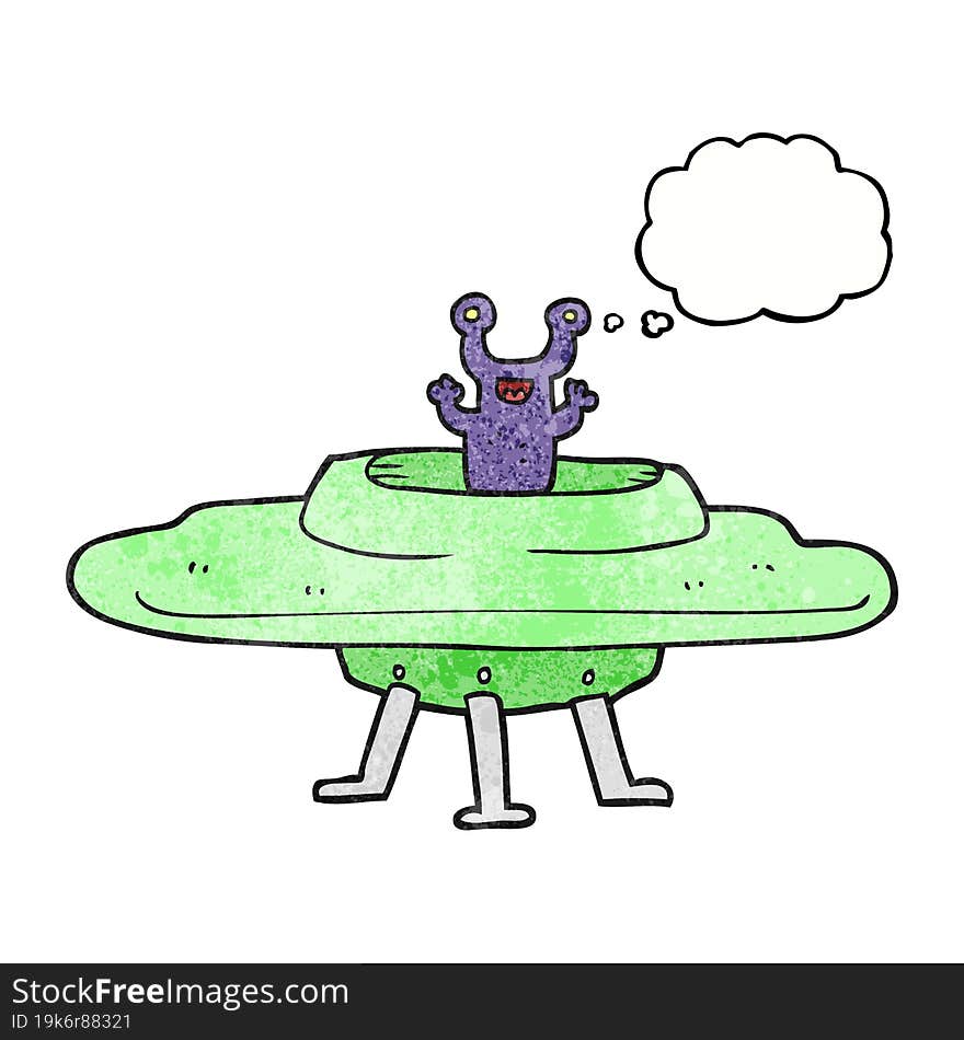 Thought Bubble Textured Cartoon Flying Saucer