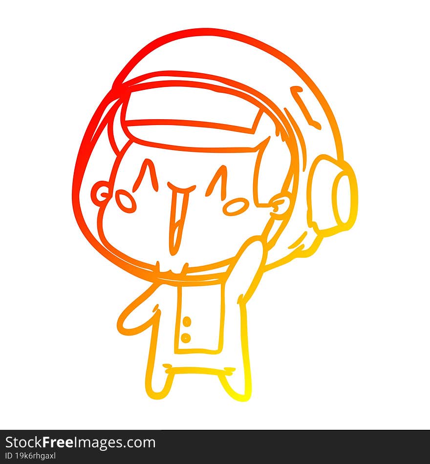 warm gradient line drawing happy cartoon astronaut waving