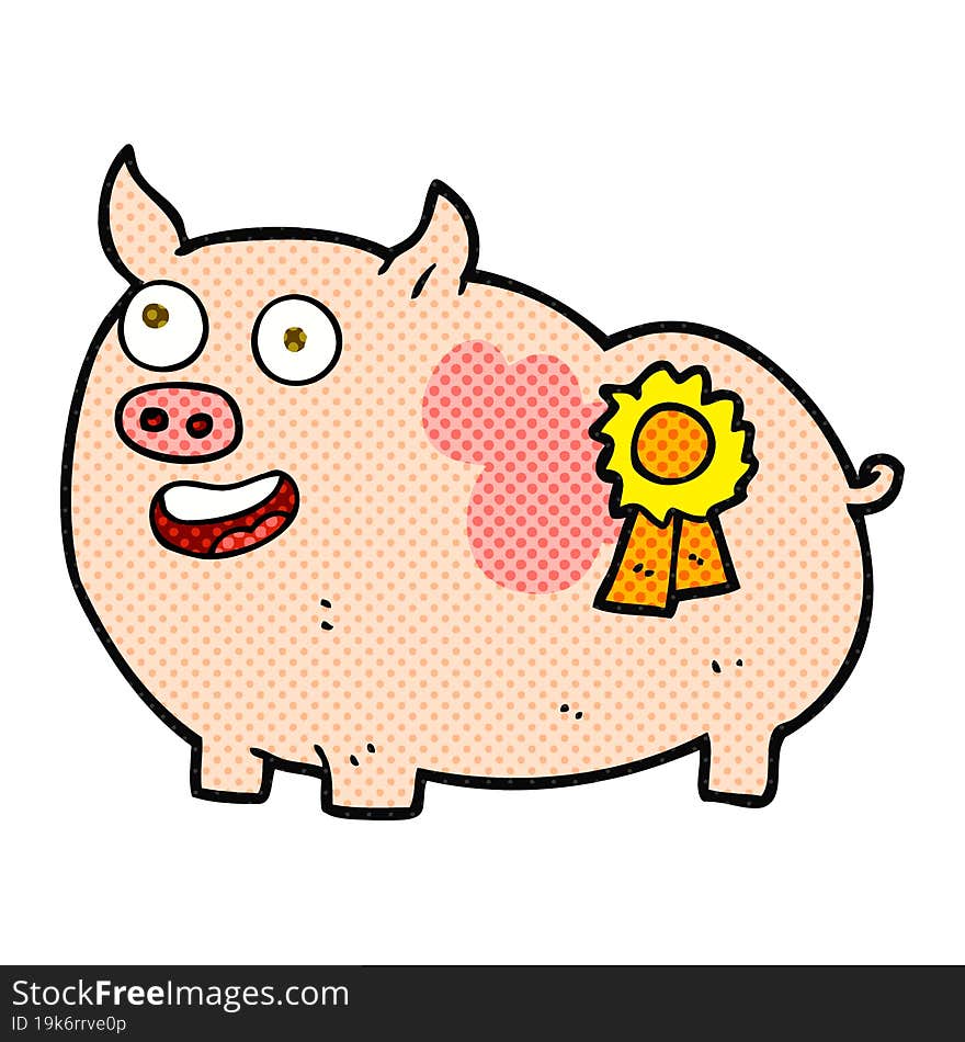 freehand drawn cartoon prize winning pig