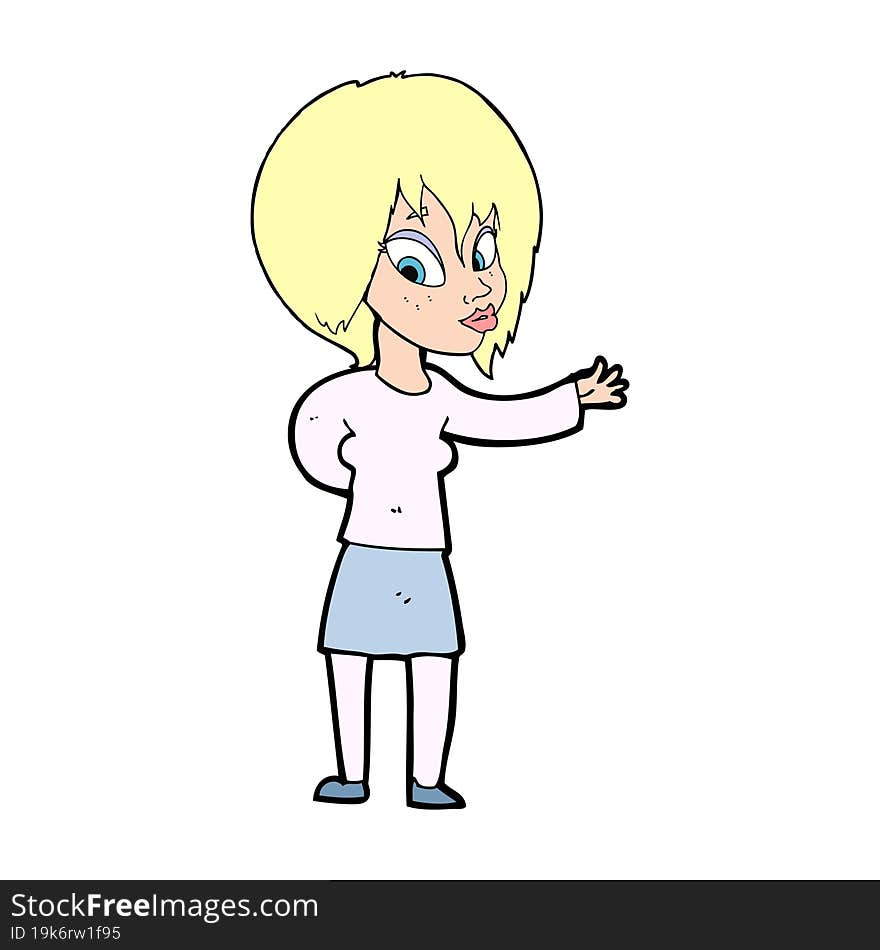 Cartoon Woman Making Welcome Gesture