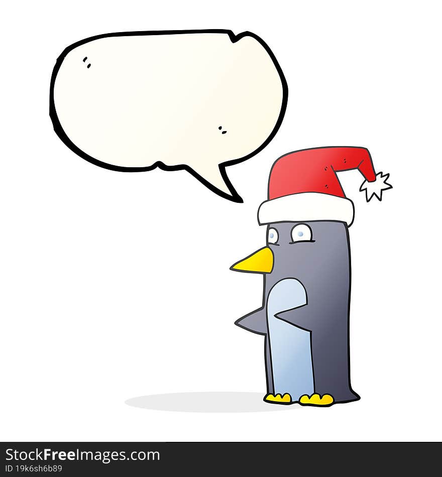 freehand drawn speech bubble cartoon christmas penguin