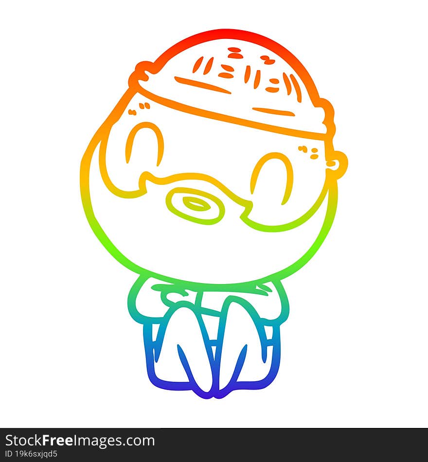 Rainbow Gradient Line Drawing Cartoon Bearded Man